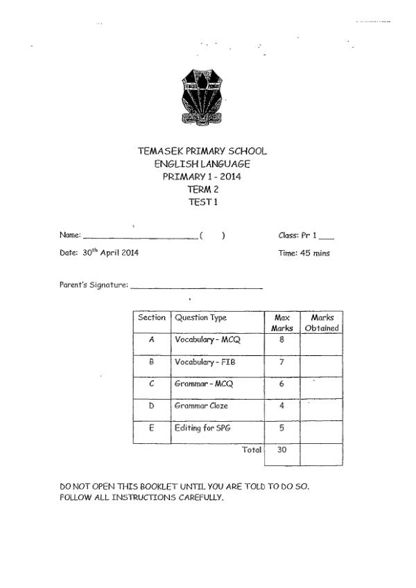 Temasek P1 Eng WA1 2014 exam paper PDF preview