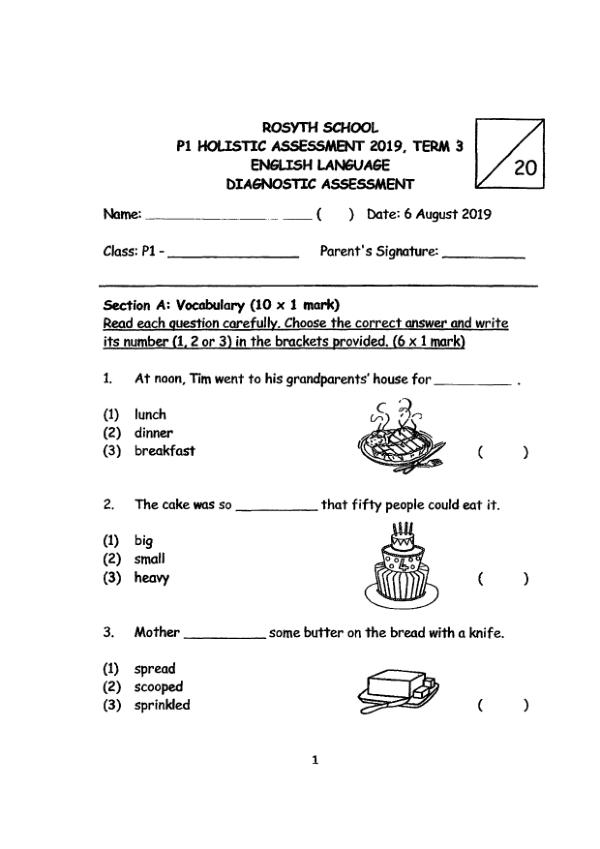 Rosyth P1 Eng WA2 2019 exam paper PDF preview