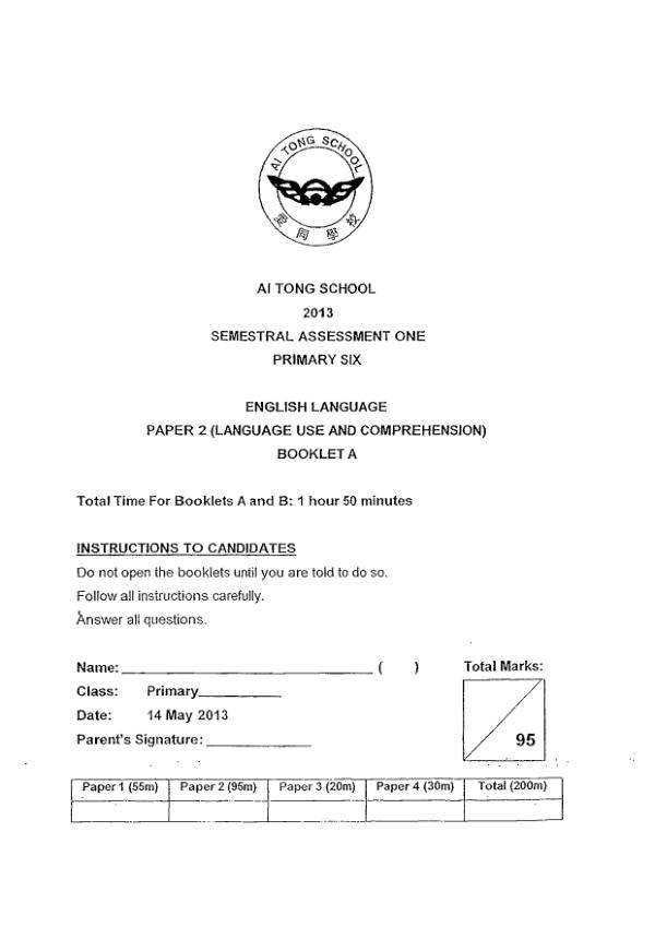 Ai Tong P6 Eng WA2 2013 exam paper PDF preview