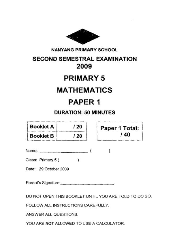 Nanyang P5 Math SA2 2009 exam paper PDF preview