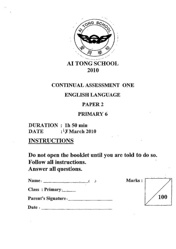 Ai Tong P6 Eng WA1 2010 exam paper PDF preview
