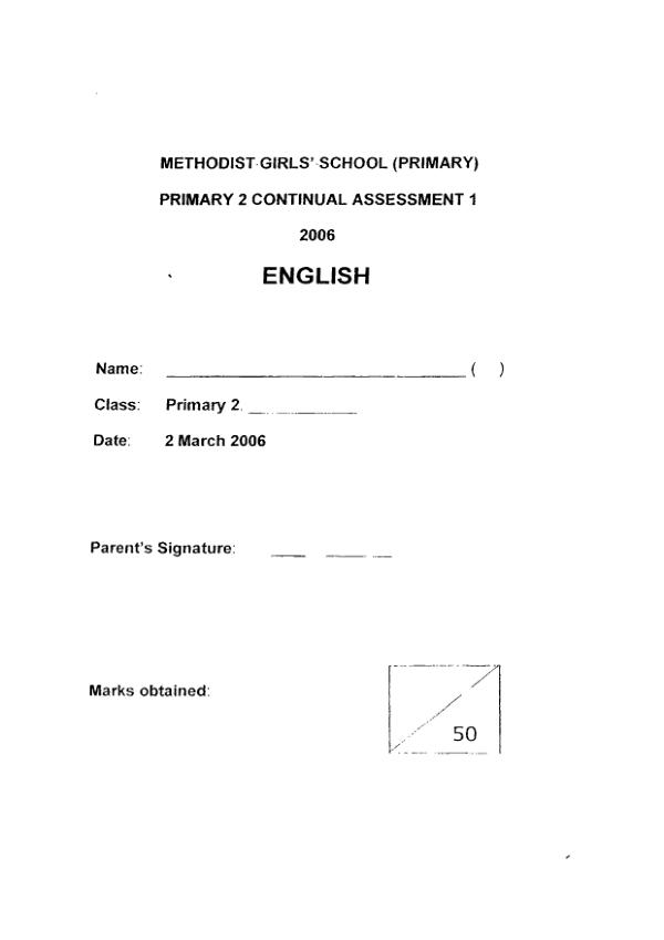 Methodist Girls P2 Eng WA1 2006 exam paper PDF preview