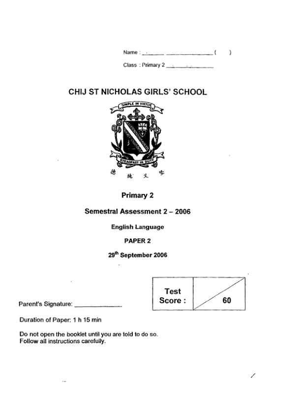 CHIJ P2 Eng SA2 2006 exam paper PDF preview
