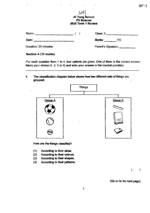 First page preview of P3 Sci 2025 WA1 — Ai Tong