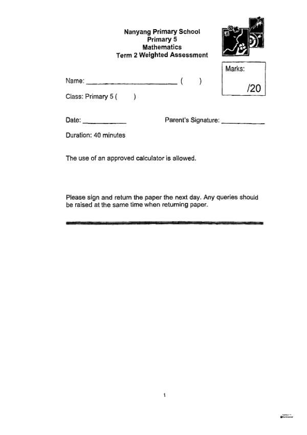 First page preview of P5 Math 2025 WA2 — Nanyang