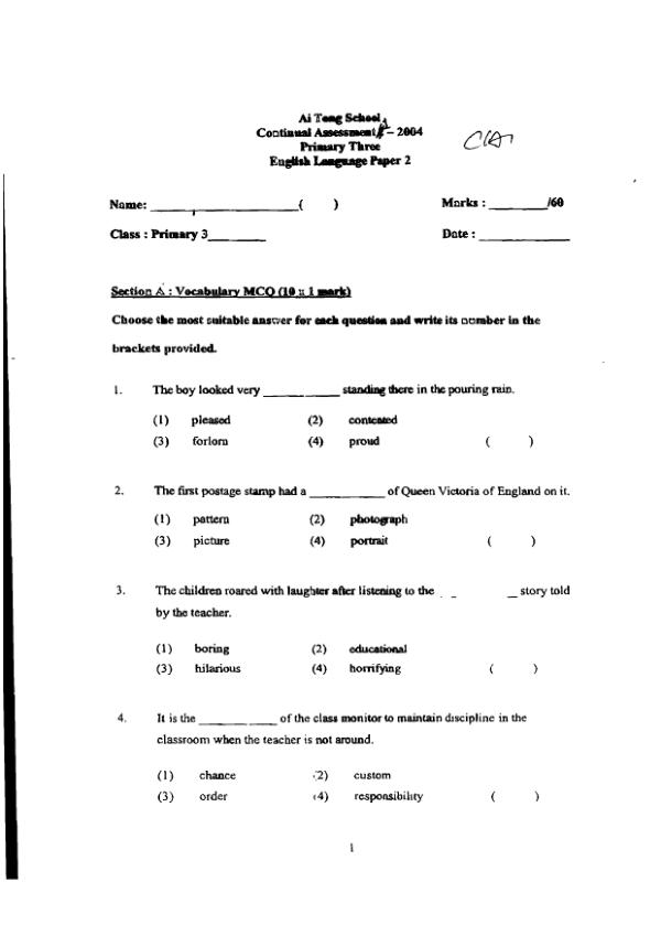 Ai Tong P3 Eng WA1 2004 exam paper PDF preview
