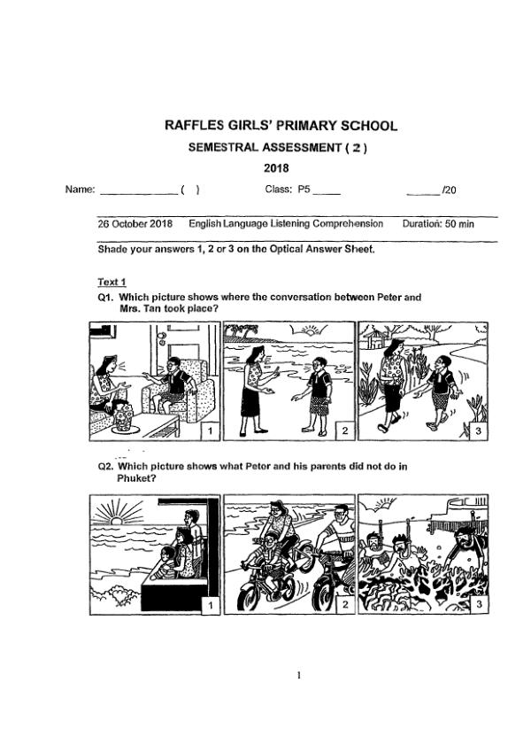 Raffles Girls P5 Eng SA2 2018 exam paper PDF preview