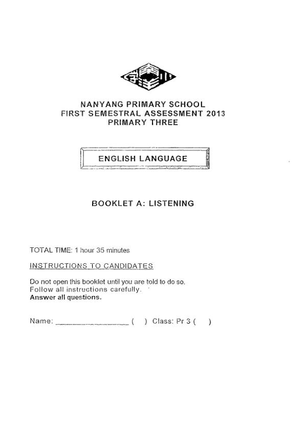 Nanyang P3 Eng WA2 2013 exam paper PDF first page preview