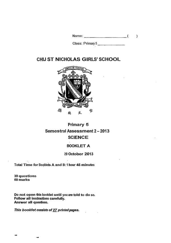 CHIJ P5 Sci SA2 2013 exam paper PDF preview