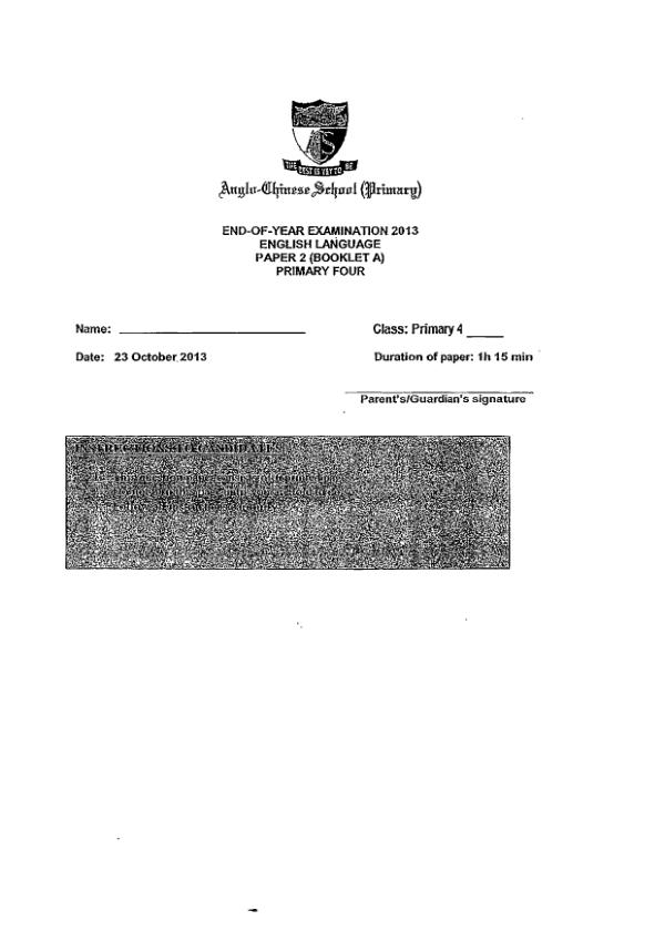 Anglo Chinese P4 Eng SA2 2013 exam paper PDF preview