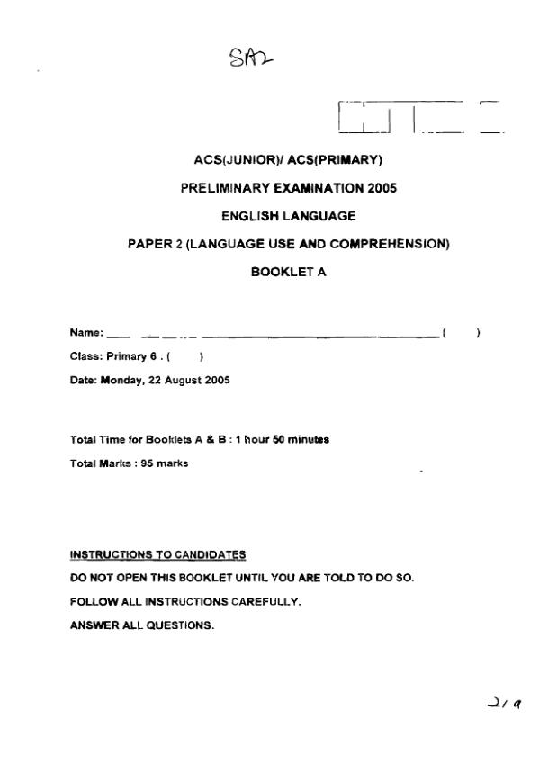 Anglo Chinese P6 Eng SA2 2005 exam paper PDF first page preview