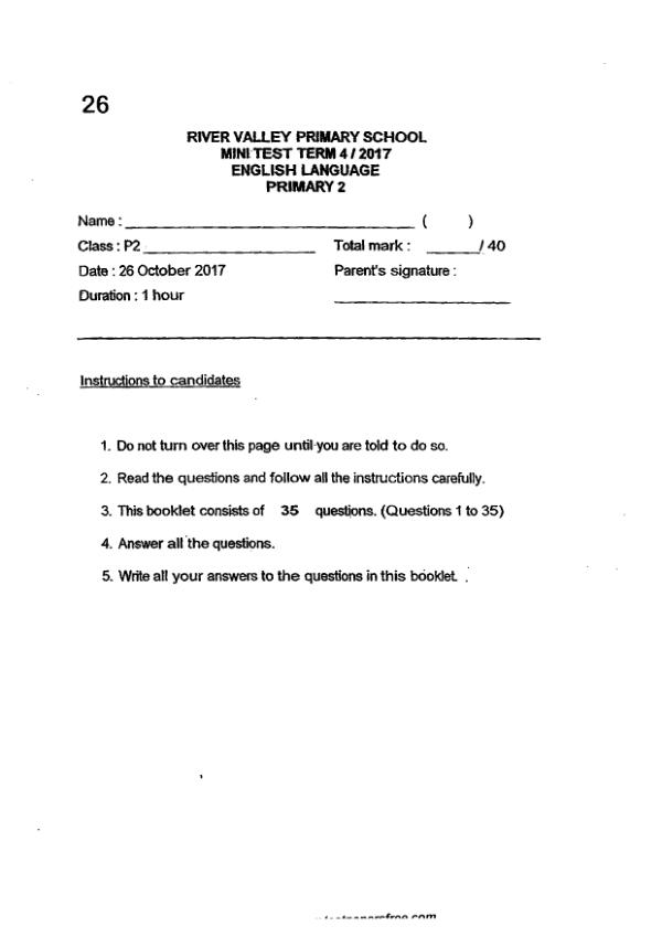 River Valley P2 Eng SA2 2017 exam paper PDF preview