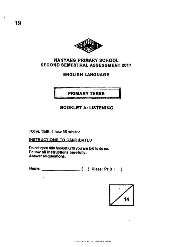 Nanyang P3 Eng SA2 2017 exam paper PDF first page preview