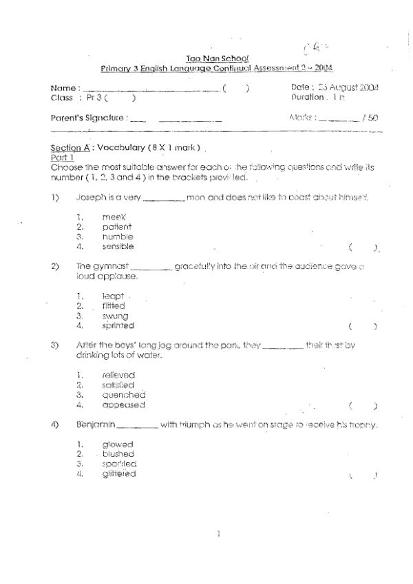 Tao Nan P3 Eng WA3 2004 exam paper PDF preview
