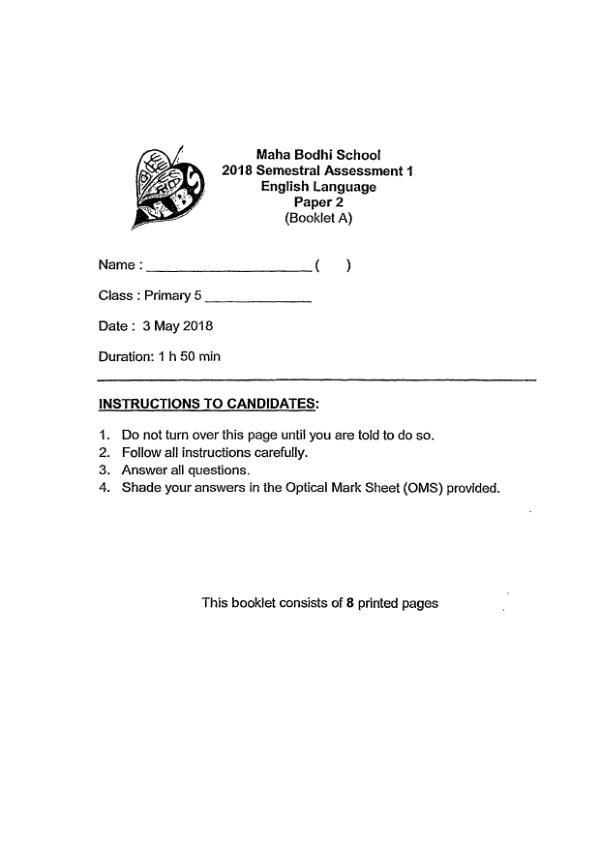 Maha Bodhi P5 Eng WA2 2018 exam paper PDF first page preview