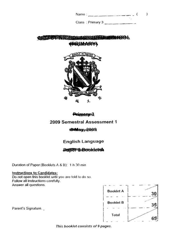 CHIJ P3 Eng WA2 2009 exam paper PDF first page preview