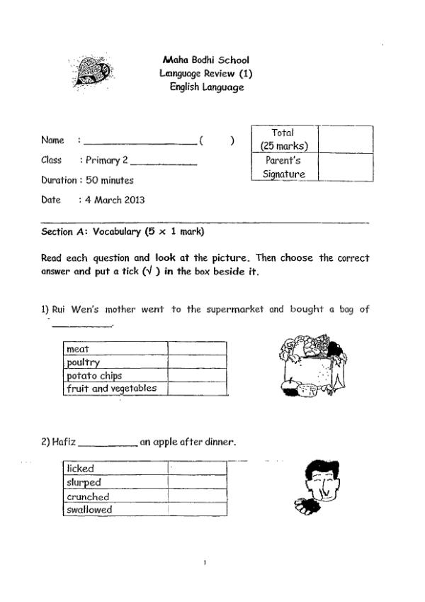 Maha Bodhi P2 Eng WA1 2013 exam paper PDF preview