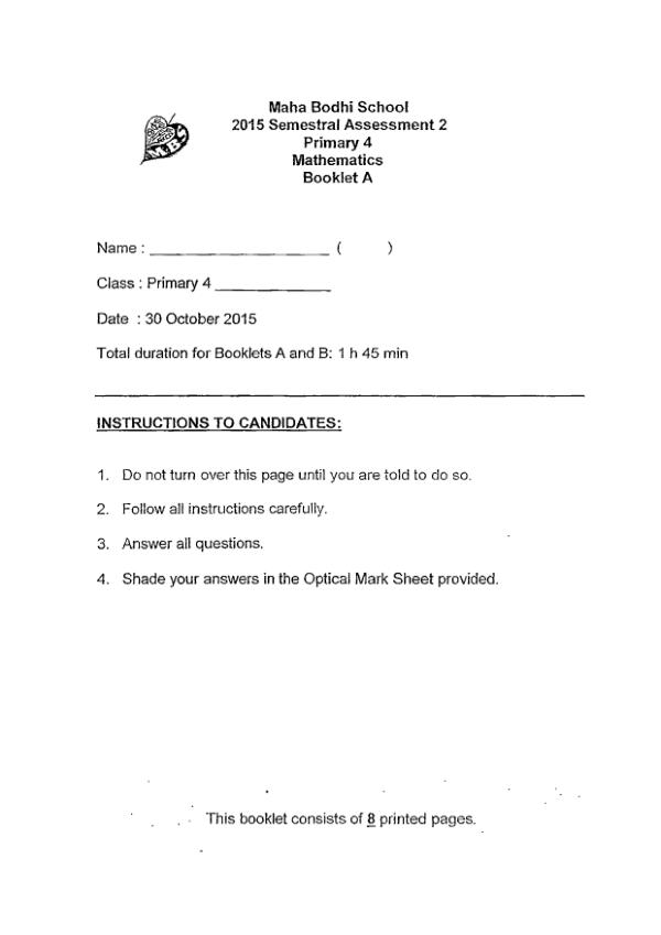 First page preview of P4 Math 2015 SA2 — Maha Bodhi