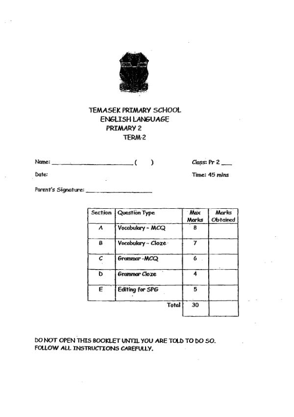 Temasek P2 Eng WA2 2016 exam paper PDF first page preview