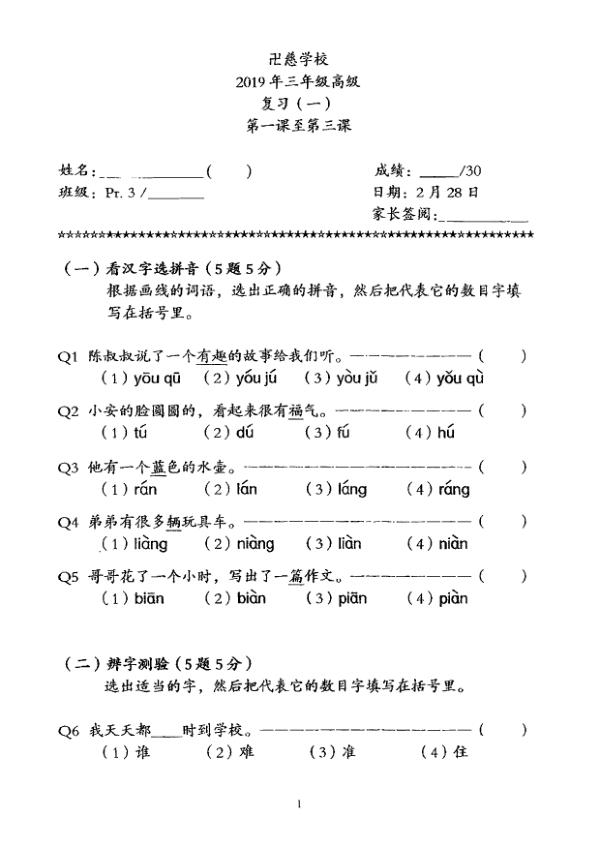 Red Swastika P3 Chi WA1 2019 exam paper PDF first page preview