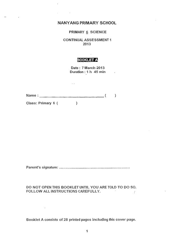 Nanyang P6 Sci WA1 2013 exam paper PDF preview
