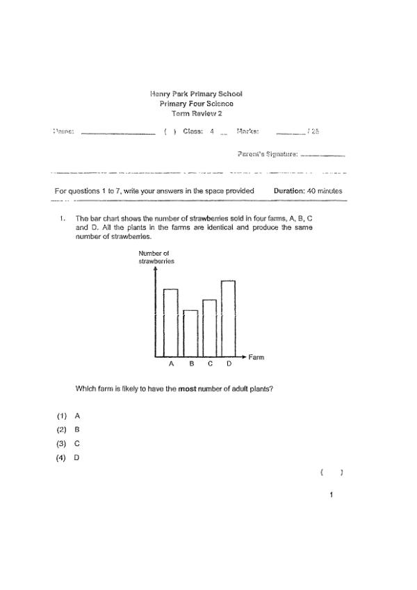 Henry Park P4 Sci WA3 2022 exam paper PDF preview