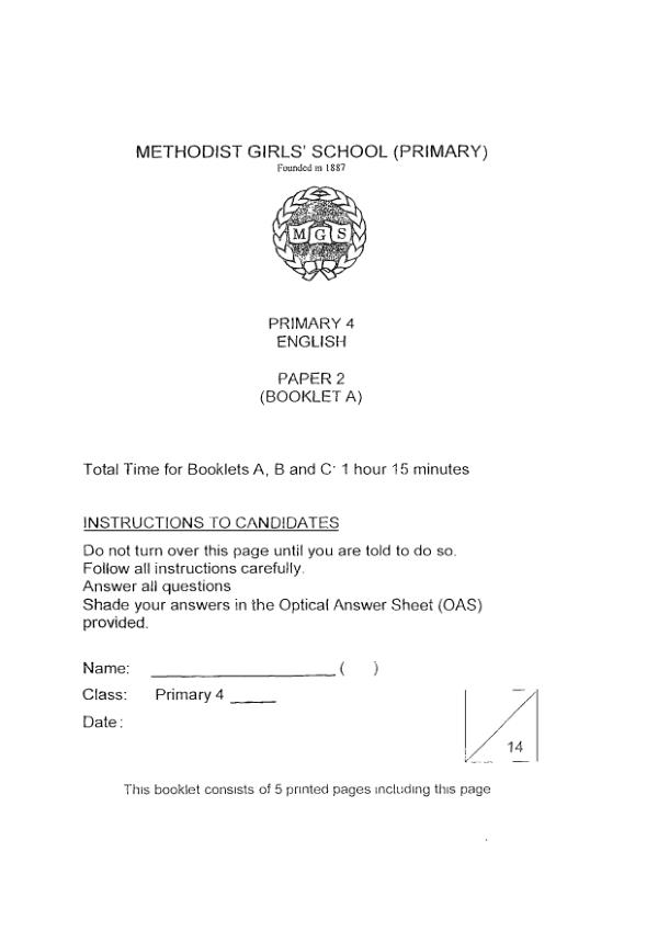 Methodist Girls P4 Eng SA2 2021 exam paper PDF first page preview