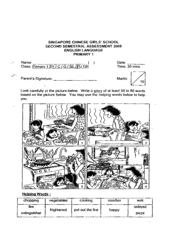 Singapore Chinese Girls P1 Eng SA2 2008 exam paper PDF preview