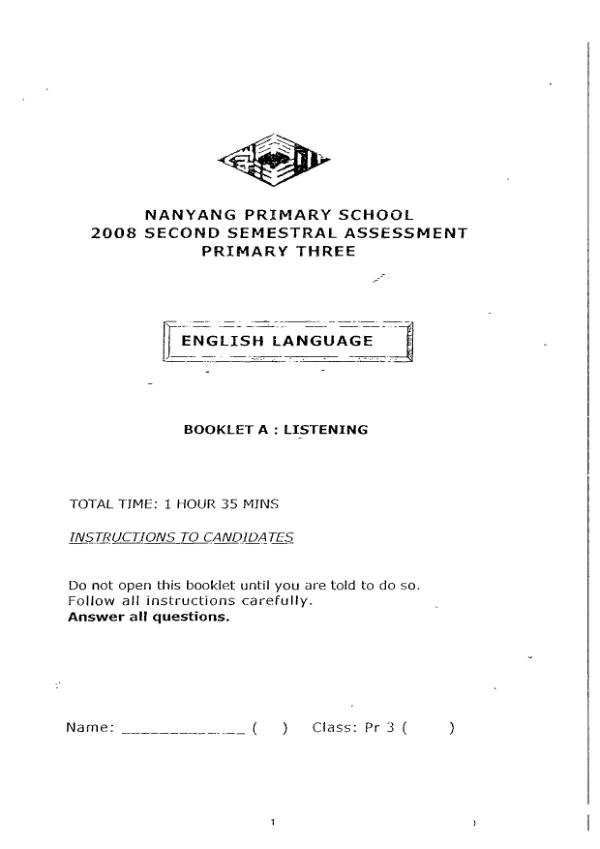 Nanyang P3 Eng SA2 2008 exam paper PDF first page preview