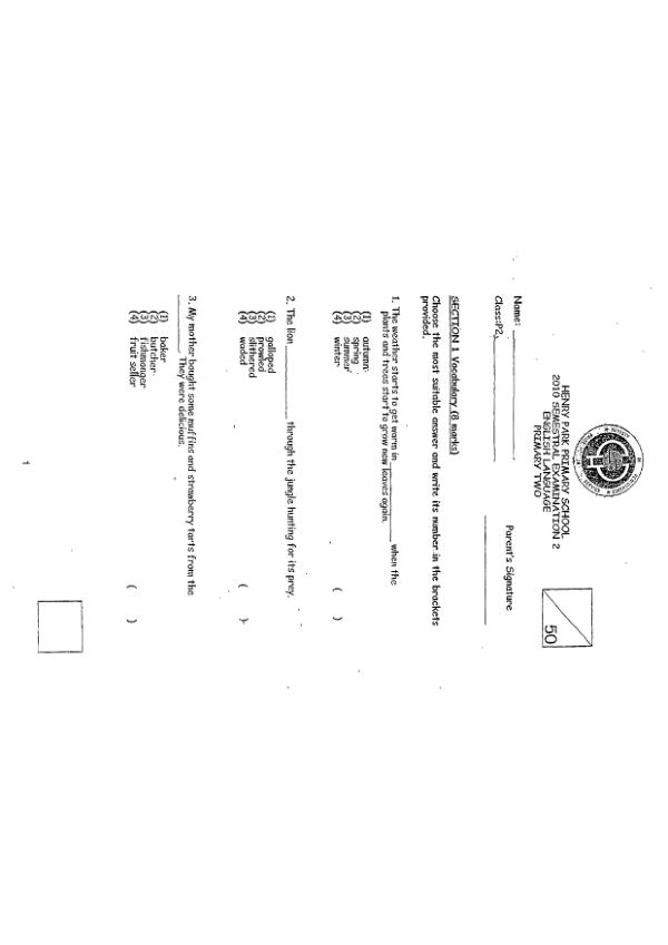 Henry Park P2 Eng SA2 2010 exam paper PDF preview