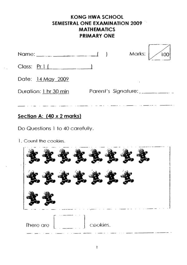 Kong Hwa P1 Math WA2 2009 exam paper PDF preview