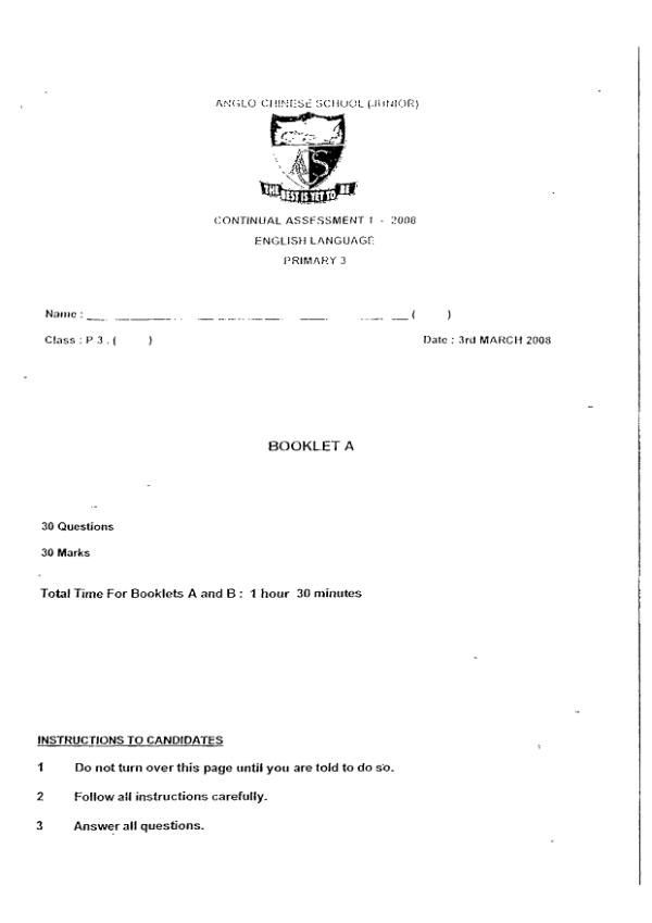 Anglo Chinese P3 Eng WA1 2008 exam paper PDF preview