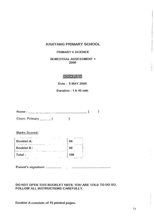 Nanyang P6 Sci WA2 2008 exam paper PDF preview