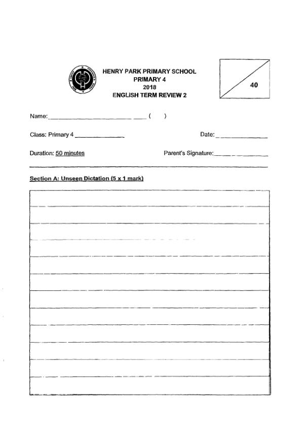 Henry Park P4 Eng WA3 2018 exam paper PDF preview
