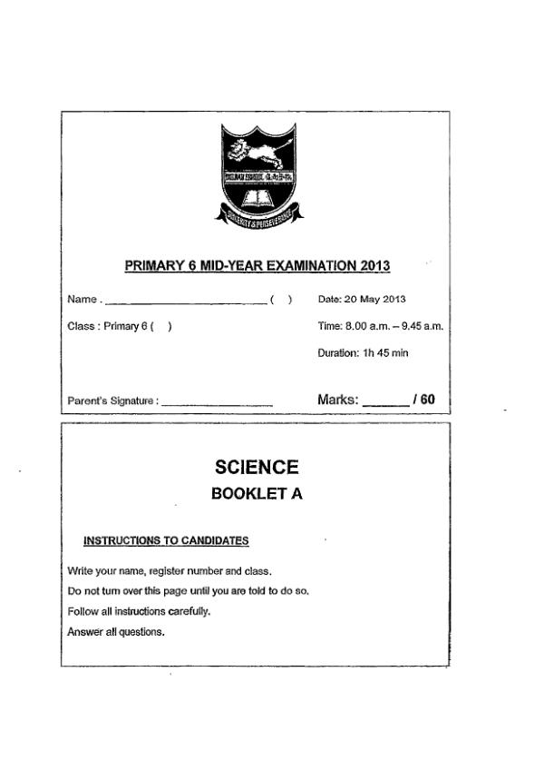 Tao Nan P6 Sci WA2 2013 exam paper PDF preview