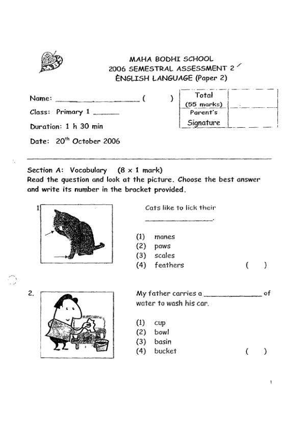Maha Bodhi P1 Eng SA2 2006 exam paper PDF preview