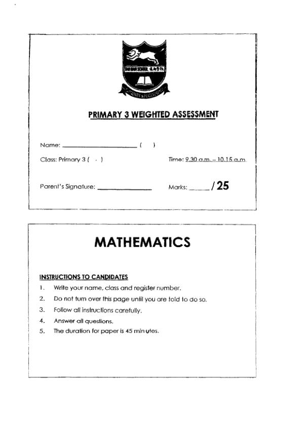 First page preview of P3 Math 2024 SA2 — Tao Nan
