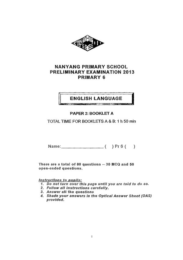 Nanyang P6 Eng SA2 2013 exam paper PDF preview