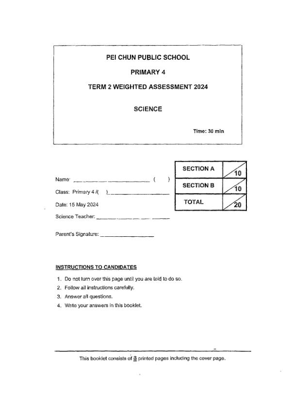 First page preview of P4 Sci 2024 WA2 — Pei Chun