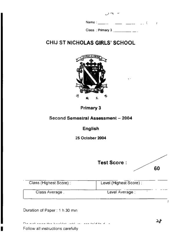 CHIJ P3 Eng SA2 2004 exam paper PDF first page preview