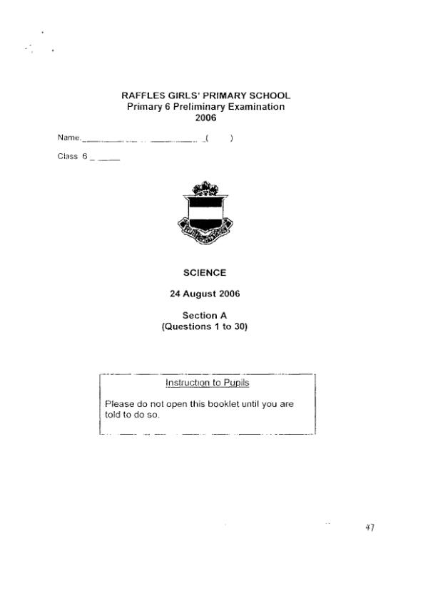 Raffles Girls P6 Sci SA2 2006 exam paper PDF preview
