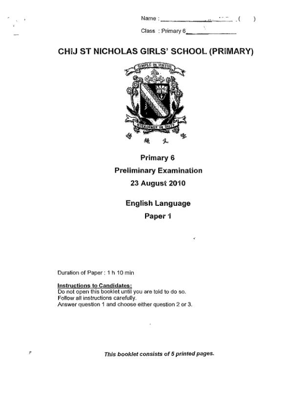 CHIJ P6 Eng SA2 2010 exam paper PDF preview