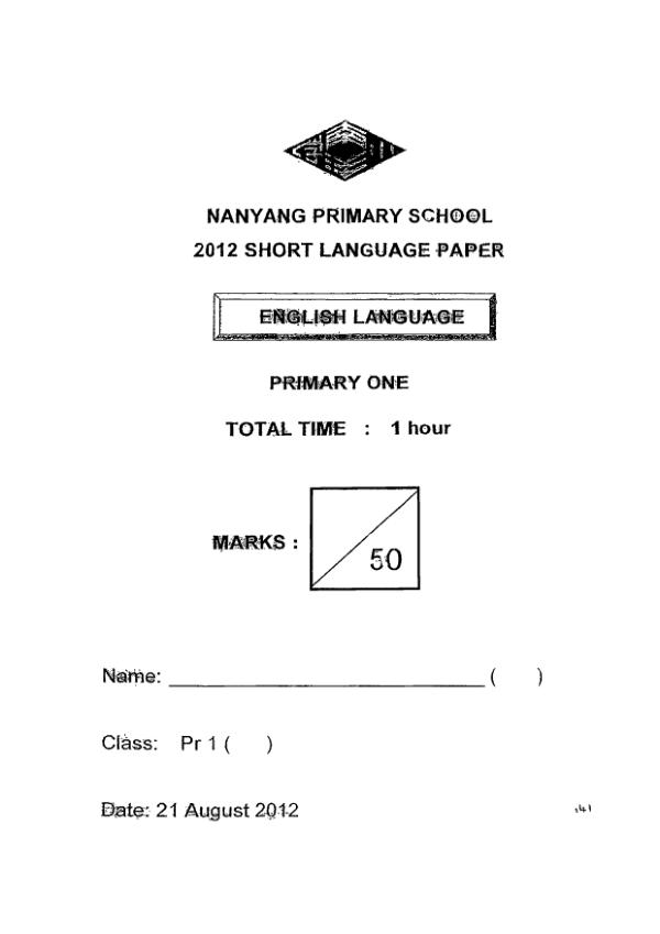 Nanyang P1 Eng WA3 2012 exam paper PDF first page preview