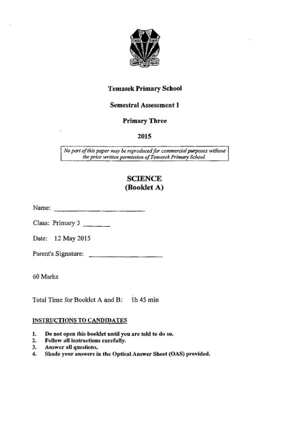 Temasek P3 Sci WA2 2015 exam paper PDF first page preview