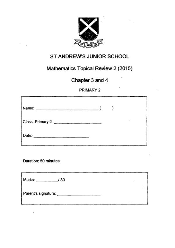 First page preview of P2 Math 2015 WA2 — St Andrews