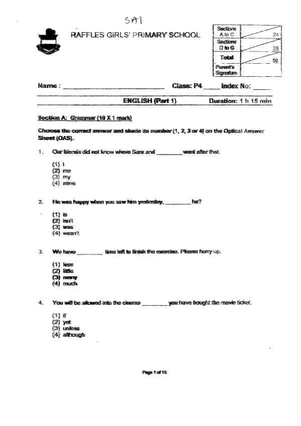 First page preview of P4 Eng 2025 WA2 — Raffles Girls