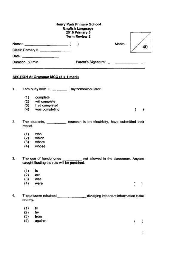 Nan Hua P5 Eng WA3 2016 exam paper PDF first page preview