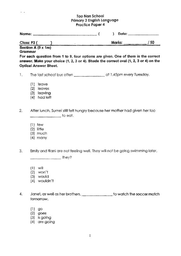 First page preview of P3 Eng 2024 WA3 — Tao Nan