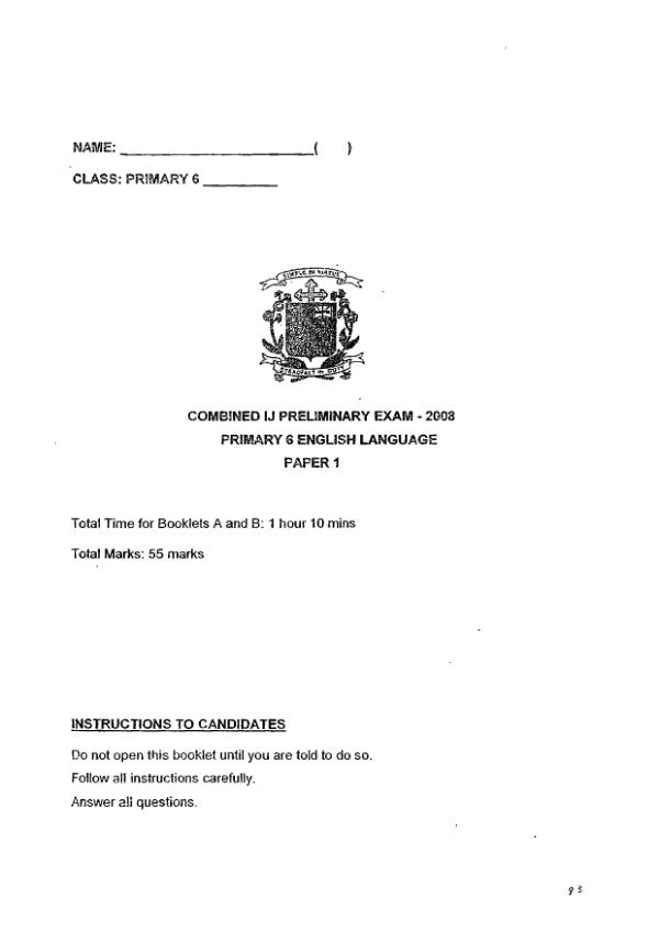CHIJ P6 Eng SA2 2008 exam paper PDF preview