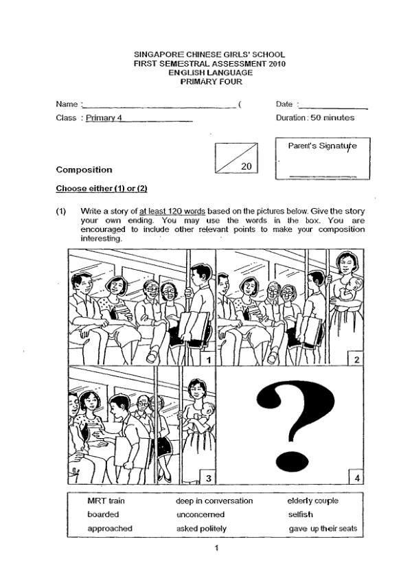 Singapore Chinese Girls P4 Eng WA2 2010 exam paper PDF first page preview